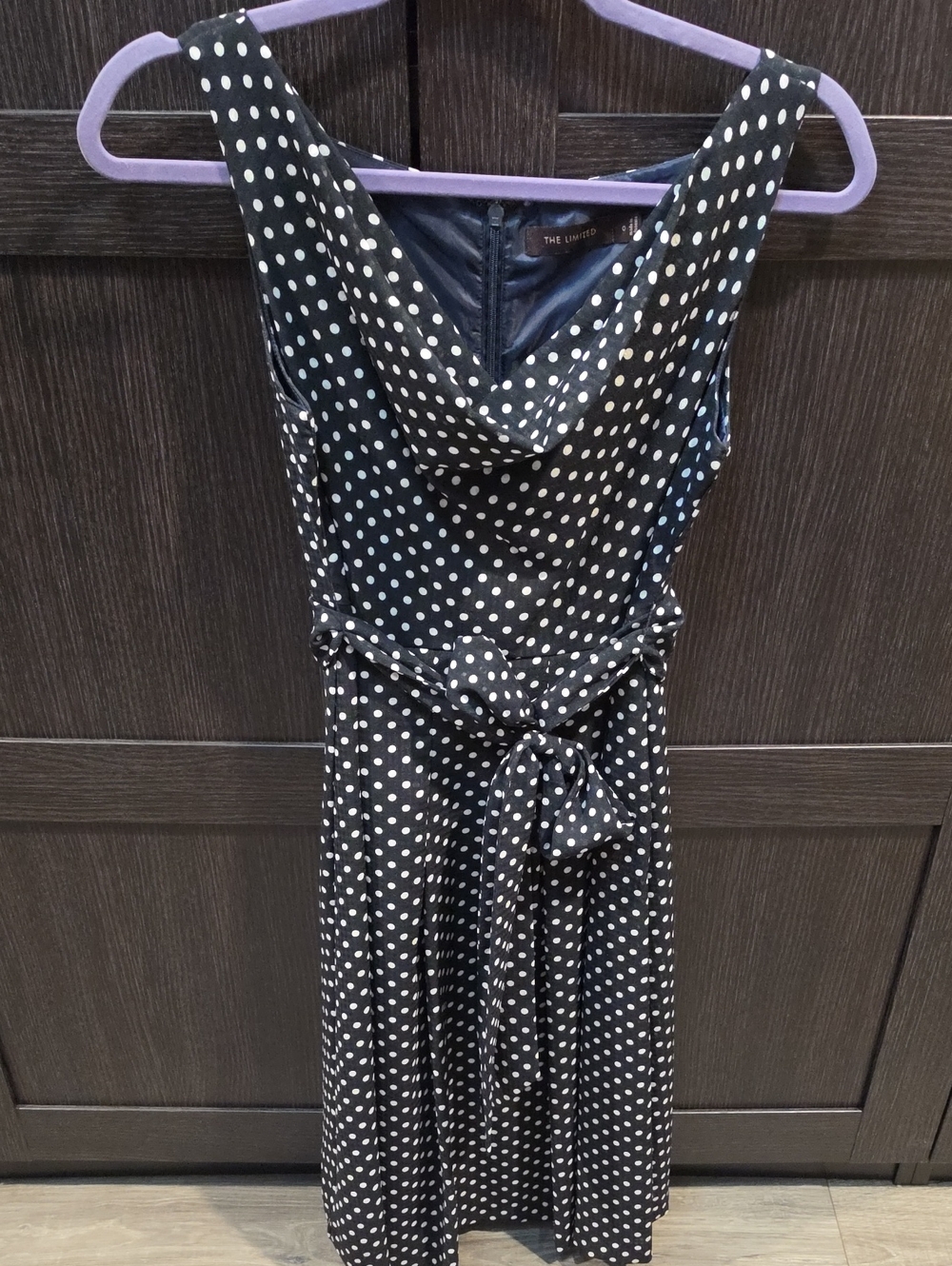 The Limited Black and White Polka Dot Cowl-Neck Midi Dress